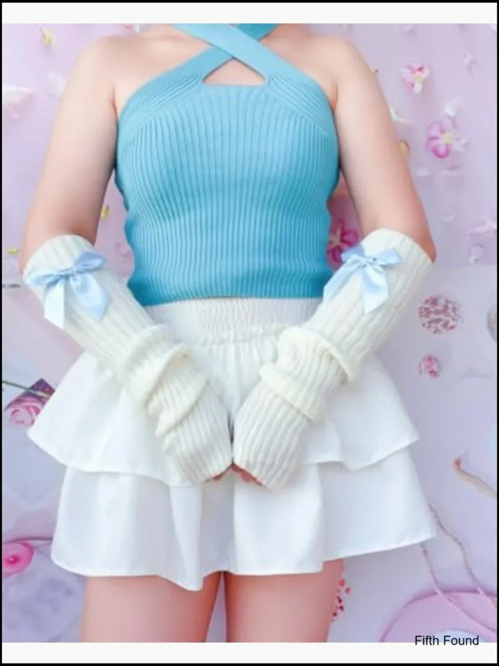 Y2K Arm Warmers Kawaii Harajuku Fingerless Gloves Knitted Arm Sleeve with Thumb